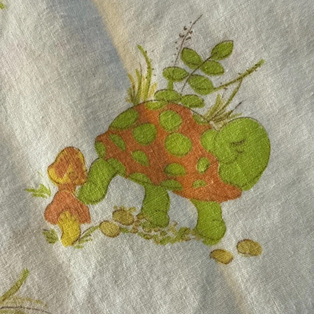 Vintage 1970s Babycare Crib Pillowcase Yellow Bunny Green Turtle Nursery